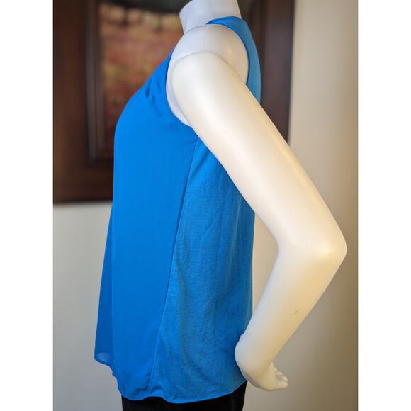 Kenneth Cole Reaction Tank Top Blouse Small Blue Dressy  Pleated Sheer Overlay - Picture 2 of 7